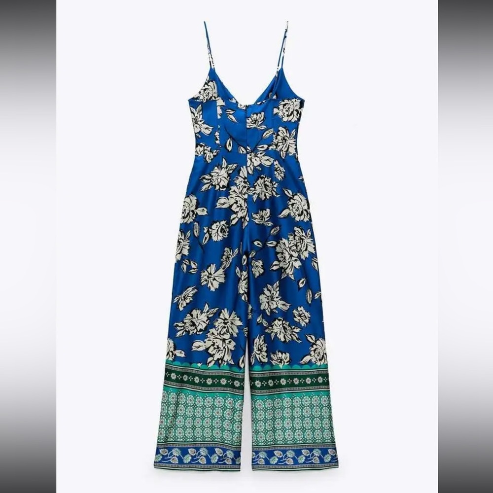Zara Blue Floral Tie Bust Jumpsuit - Picture 2 of 9